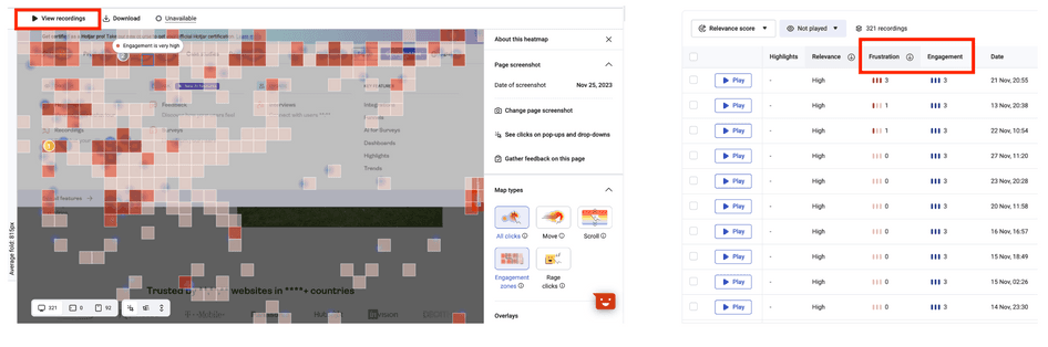 #A click map shows where users click the most on the top navigation bar